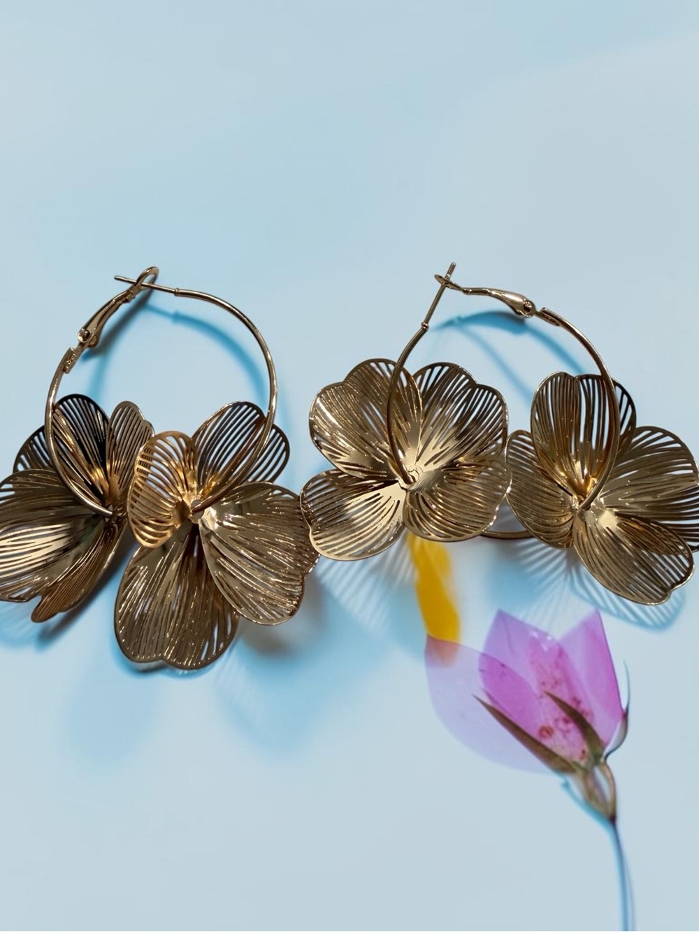 Gold Floral Hoop Earrings